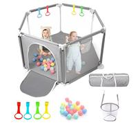Box Baby 130cm Sicuro: Tessuto Oxford Resistente con Tubi Acciaio e Paracolpi Schiuma. Montaggio Istantaneo a Ventose, Area Giochi Autonoma Interno/Esterno per Autonomia Bambini (Grigio Scuro/Chiaro)