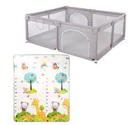 Box Bambini, Recinto per Bambini con Rete Visibile, Box Neonato con Porta Cerniera, Centro Attività per Bambini Pieghevole Interni ed Esterni,1,5 * 1,8 m - (grigio)