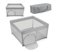 Kinderkraft ZIKI Recinto per Bambini, Robusto Parco Giochi Sicuro per Neonati e Bambini Fino a 4 anni, Centro Attività, Piegatura Rapida, Borsa Inclusa, Lati in Rete Traspirante, Grigio