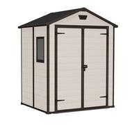 Keter Casetta da Giardino Manor 6x5, Finitura Effetto Legno Graffiato, Beige, 185x152x226H Cm