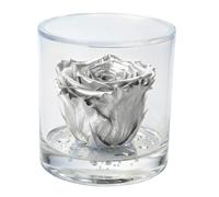 Box con rosa argento stabilizzata Profumata, in plexiglass da 9cm con Rosa argento Eterna | Idea Regalo Matrimonio Bomboniera anniversario 25 anni Nozze | Fatto in Italia (Argento 1402)