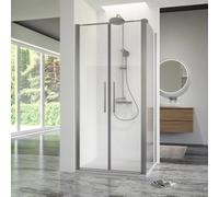 Box doccia 100x80cm con apertura saloon e parete fissa, profili cromati e vetro da 6mm trasparente h195 | Elba