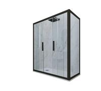 BOX DOCCIA NERO MATT VETRO TRASPARENTE 80X130 CM MOD. GLAM DUO