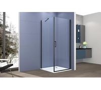 Box doccia 2 lati 100x70 cm fisso + porta 1 battente H200 cm cristallo 6mm profilo Nero Opaco LUCIO