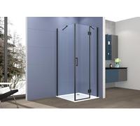 Box doccia 2 lati 80x100 cm fisso + porta un battente H200 cm cristallo 6mm profilo Nero Opaco PIPPO