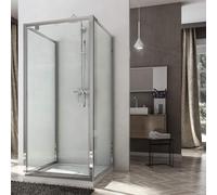 Box Doccia 3 Lati 1 Anta Battente In Cristallo Trasparente 6mm H185 Fosterberg Koge Trio 70x70x70xH185 cm