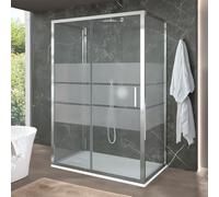 Box Doccia 3 Lati 70x150x70 Cm (H 200) Porta Fissa + Scorrevole Centrale Vetro Serigrafato 6 Mm Profili Cromati