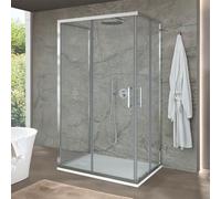 Box Doccia 3 Lati 70x150x70 Cm H200 Con Doppia Porta Scorrevole In Vetro Temperato Trasparente 6 Mm E Profili Cromati - Installazione Reversibile - Linea Ted