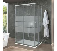 Box Doccia 3 Lati 70x160x70 Cm (H 200) Doppia Porta Scorrevole Centrale Vetro Serigrafato 6 Mm Profili Cromati Linea Ted