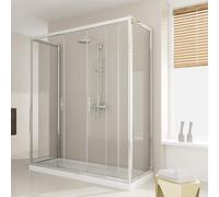 Box Doccia 3 Lati 75x130x75 cm 2 Ante Scorrevoli in Cristallo Trasparente 6mm