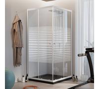 BOX DOCCIA 70X90CM VETRO SERIGRAFATO PROFILI ALLUMINIO BIANCO CABINA ANGOLARE