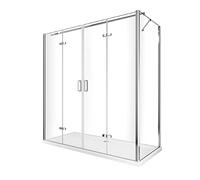 BOX DOCCIA A 2 LATI COMPOSTO DA 1 PARETE FISSA REVERSIBILE + 1 PORTA CON APERTURA TOTALE A LIBRO H 190, VETRO 6 MM (FISSA 77,5-80 + PORTA 188,5-192)