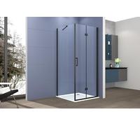 Box doccia Angolare 100x80 cm porta a soffietto + fisso H200 cm cristallo 6 mm profilo NERO OPACO ZAIRA