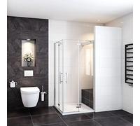 Box Doccia Angolare 195 cm Doppie Porte Battenti 100x90 cm Vetro Temperato Anticalcare Trasparente 6 mm Due Barre Stabilizzatrice