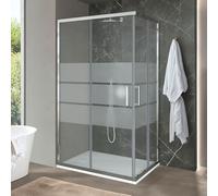 Box Doccia Angolare 70x150 Cm (H 200) Doppia Porta Scorrevole Centrale Vetro Serigrafato 6 Mm Per Privacy Profili Cromati Linea Ted