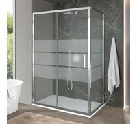 Box Doccia Angolare 70x150 Cm (H 200) Porta Fissa + Scorrevole Vetro Serigrafato 6 Mm Per Privacy Profili Cromati Linea Ted