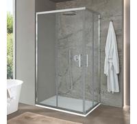 Box doccia angolare 70x150 cm H200 con doppia porta scorrevole in vetro temperato trasparente 6 mm e profili cromati - Installazione reversibile - Linea Ted