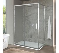Box Doccia Angolare 70x150 Cm H200 Con Porta Scorrevole E Fissa In Vetro Temperato Trasparente 6 Mm E Profili Cromati - Installazione Reversibile - Linea Ted