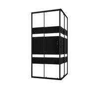 Box Doccia Angolare 75x75 cm Vetro Serigrafato 4 mm Profili Neri H185cm Mod. Willis