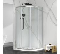 Box Doccia Angolare 80X80 Semicircolare In Cristallo Temperato Trasparente H 195 Cm, Doppia Porta Scorrevole Con Profilo Cromato E Installazione Reversibile Linea Tay