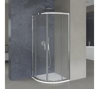 Box doccia angolare 80x80 semicircolare trasparente H 185, doppio scorrevole con profilo cromato e installazione reversibile, GEO