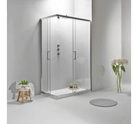 Box Doccia Angolare 90x100 cm - Cabina Doccia con Porta Scorrevole Vetro Temperato 6mm,Trasparente e Anticalcare con Profilo in Alluminio Cromato e Chiusura Magnetica - Facile da Installare e Pulire