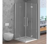 Box Doccia Angolare 90x90 Con Doppia Porta A Soffietto In Vetro Temperato Trasparente E Profili Cromati - Linea Neos - H 195 Cm E Spessore 6 Mm