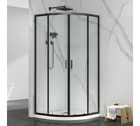Box Doccia Angolare 90X90 Semicircolare In Cristallo Temperato Trasparente H 195 Cm, Doppia Porta Scorrevole Con Profilo Nero E Installazione Reversibile Linea Tay