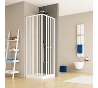 Box Doccia Angolare a Soffietto in PVC Carmen AC, 185 cm, Bianco, Apertura Centrale, 2 Ante Pieghevoli con Chiusura Magnetica (Bianco, 75x90 cm)