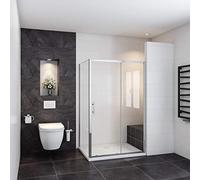 Box Doccia Angolare Alto 185 cm Misura 110x80 cm Porta Scorrevole con Parete Laterale in Vetro Temperato 5 mm Profilo Cromato Lucido