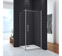 Box Doccia Angolare Alto 187cm Porta Battente Fissa Parete Laterale 70x70 cm Vetro 6mm Temperato Anticalcare con Barra Stabilizzatrice Orizzontale da 140 cm