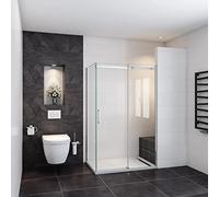 Box Doccia Angolare alto 195 cm Porta Scorrevole 110x80cm Vetro Temperato Trasparente 8 mm Anticalcare Telai in Alluminio Cromato Lucido