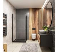 Box Doccia Angolare Alto 200 cm Due Porte a Battente Vetro 8 mm Temperato Anticalcare Telaio Nero Opaco Misura 100x90 cm