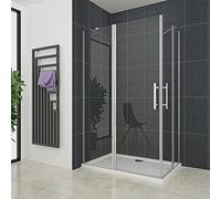 Box Doccia Angolare Due Porte a Battente 100x80x195 cm Rotazione di 180 Gradi Vetro Temperato Anticalcare 6 mm 2 Barre Stabilizzatrici
