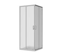 Box Doccia Angolare Mod. Java 75x75cm Apertura Scorrevole Vetro Temperato 6mm Opaco Profili in Alluminio Cromato Flat Design 16 Carrelli Scorrevoli Maniglia in ABS Cromato