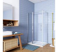 Box Doccia Angolare Porta Battente con Parete Fissa 100x80x195cm in Vetro Temperato 6 mm Anticalcare con 2 Barre Stabilizzatrici Telaio Cromo Lucido