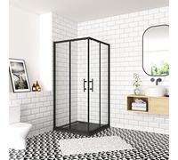 Box Doccia Angolare Porta Scorrevole 120x100x190 cm Vetro Temperato Trasparente 6 mm Easyclean Anticalcare Telaio Nero Opaco