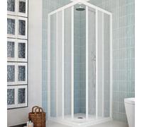 Box Doccia Camelia PVC Bianco Pannelli Acrilico Semitrasparente Effetto Goccia, Ante Scorrevoli Angolari Chiusura Magnetica Reversibili Regolabile Senza Piombo 70x90x185cm Installazione Facile