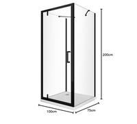 Box Doccia Con Due Pareti Fisse Laterali e Porta Battente Roto-traslante Frontale Vetro Temperato 8 MM H 200 Telaio Nero Opaco (70 (68-70) FISSE+PORTA 100 (98-101))