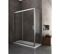 BOX DOCCIA CON PANNELLO FISSO E PORTA SCORREVOLE ANGOLARE 6MM ANTICALCARE CROMO