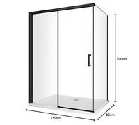 Box Doccia Con Parete Fissa Laterale e Porta Frontale Con Chiusura Soft Close Ammortizzata Vetro 8 MM Telaio Nero Opaco H 200 (Cm 80 (78-80) x 140 (137-140))
