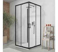 Box doccia cromato 3 lati 70x100x70 cm con doppio scorrevole h190 cm e Vetro Temperato Trasparente 6 MM Profili Nero Opaco Modello Tremiti