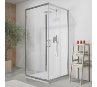 Box doccia cromato 3 lati 70x90x70 cm con doppio scorrevole h190 cm e Vetro Temperato Trasparente 6 MM Profili Alluminio Cromato Modello Tremiti