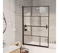 Box doccia ESG con profilo in alluminio nero, 100 x 140 cm, porta doccia senza telaio e parete doccia, vetro di sicurezza per nicchia da bagno, senza barriere, con maniglia e guarnizione, facile da