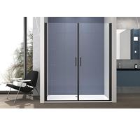 Box doccia nicchia 160 cm porta DUE BATTENTI H200 cm cristallo 6mm profilo NERO OPACO ZENO