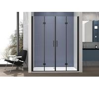 Box doccia nicchia 160 cm porta DUE BATTENTI SOFFIETTO H200 cm cristallo 6mm profilo NERO OPACO DINO