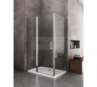 BOX DOCCIA PARETE FISSA + PORTA BATTENTE CON FISSO IN LINEA 6 MM CR TRASPARENTE