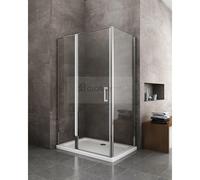 BOX DOCCIA PARETE FISSA + PORTA BATTENTE CON FISSO IN LINEA 6 MM CR TRASPARENTE