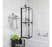 Box doccia pieghevole ESG, nero, 80 x 140 cm, con profilo in alluminio, cerniera in nylon e manico in ABS, vetro di sicurezza senza cornice, per bagno, senza barriere e pieghevole