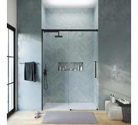 Box Doccia Porta Nicchia 110cm Apertura Scorrevole Vetro Temperato Trasparente 8mm Anticalcare Installazione Reversibile Profili In Alluminio Nero Opaco Altezza 195cm